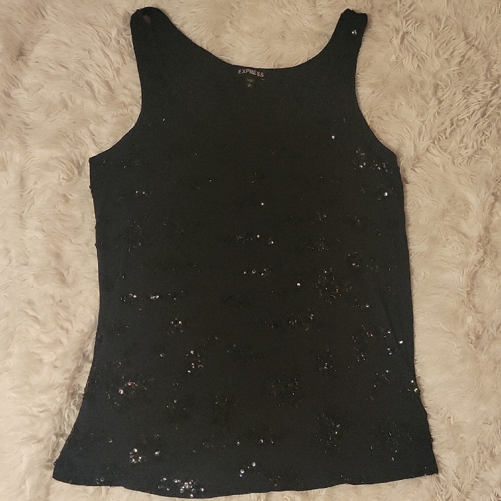 Express Black Sequin Sleeveless Tank Top, Sz Small/Petite
